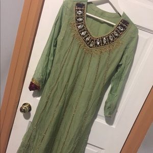 Green maxi long dress anarkali shalwar kameez